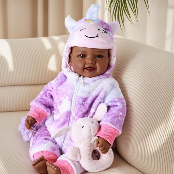 🆕17In Realistic Newborn Black Girl Baby Dolls with Clothes and Accessories - Picture 8 of 8